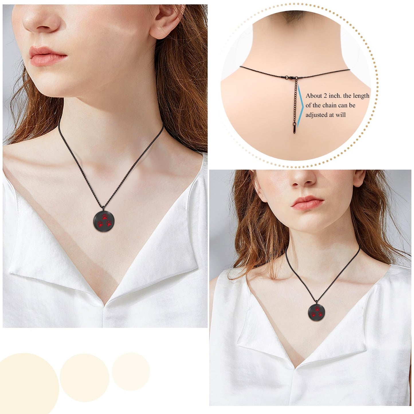Minicremation Stainless Steel Paw Print Round Perfume Essential Oil Diffuser Pendant Necklace Women Aromatherapy Essential Oil Diffuser Locket Pendant Necklace, with Refill Pads