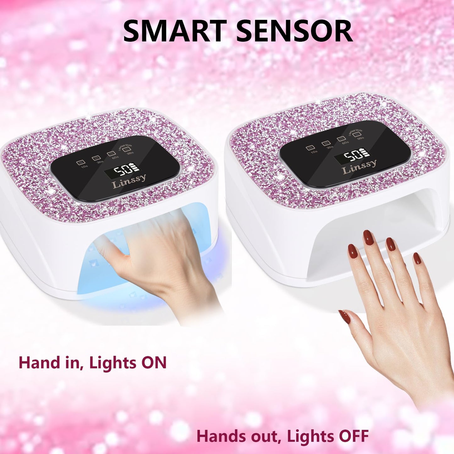 Linssy Rechargeable UV/LED Nail Lamp with Auto Sensor, Portable Cordless Gel Nail Dryer Light 4 Timings & Diamond LCD Screen, UV Light for Gel Nails at Home Salon (White)