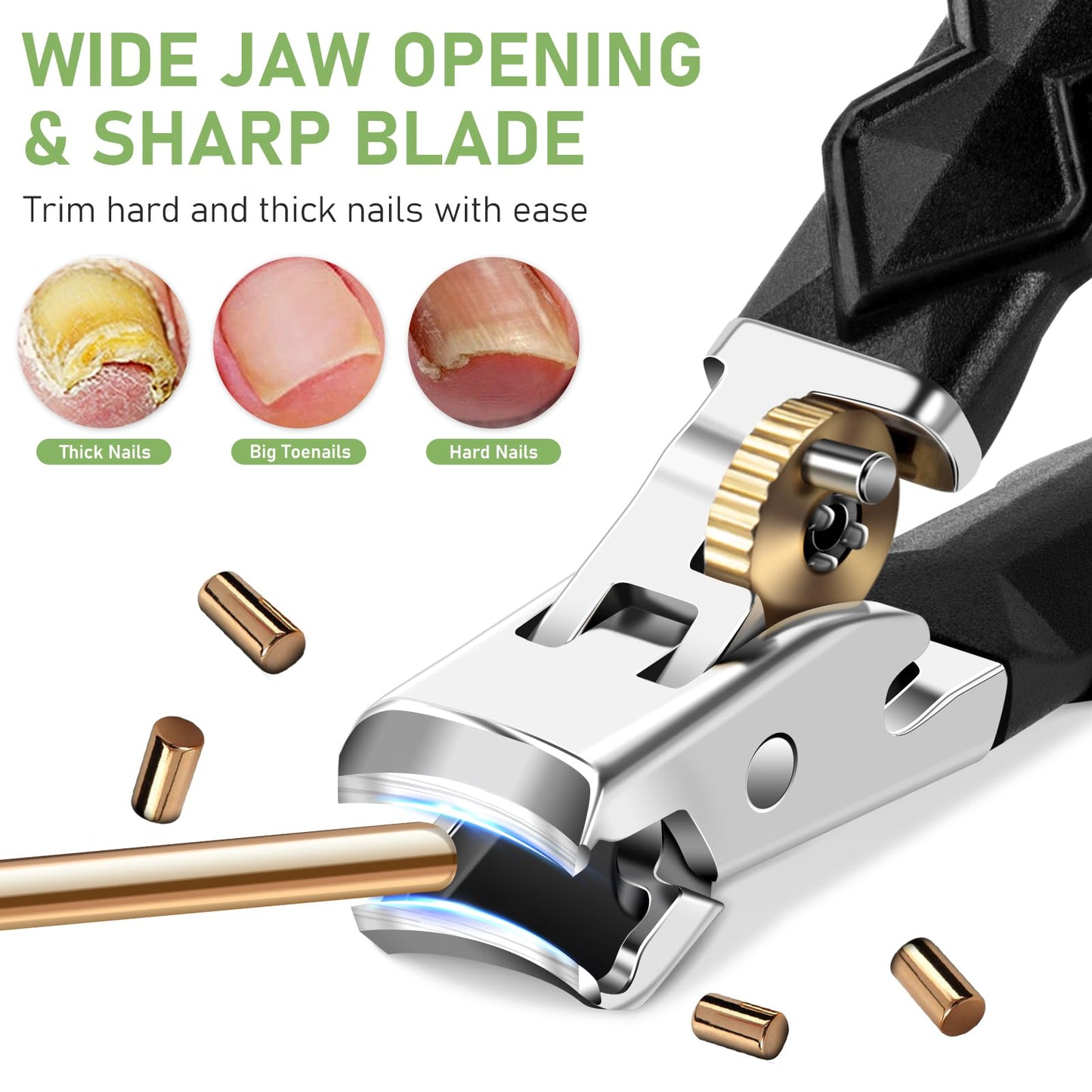 Toenail Clippers for Thick Toenails, Slanted Nail Clippers for Men, Heavy Duty Ingrown Toenail Clippers Nail Cutters, Ultra Sharp Wide Jaw Opening Nail Clippers with Long Handle