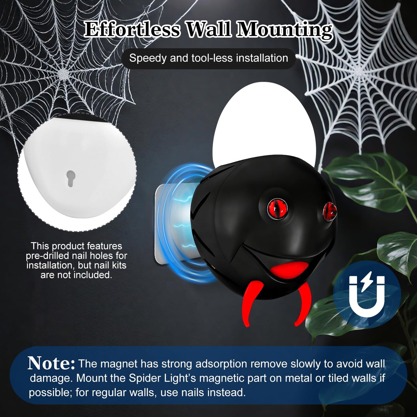 Halloween Decorations Spider Wall Light, Indoor LED Spiders Lights with Remote Control，Magnetic Wall-Mounted Spider Light Creates a Scary Atmosphere for Homes, Living Rooms and Bedrooms(Black)