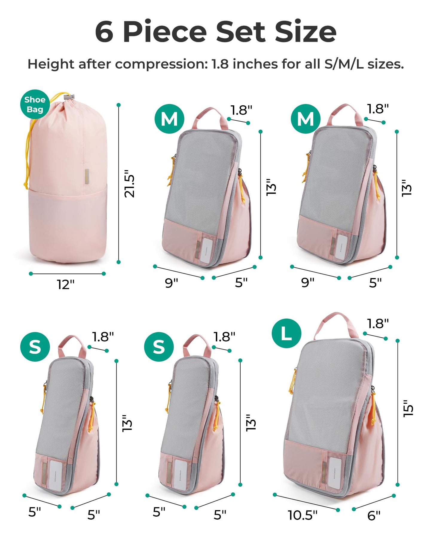 BAGSMART Compression Packing Cubes for Travel, Lightweight Luggage Organizer Bags, Durable Space Saver Bags Travel Essentials, 6 Set