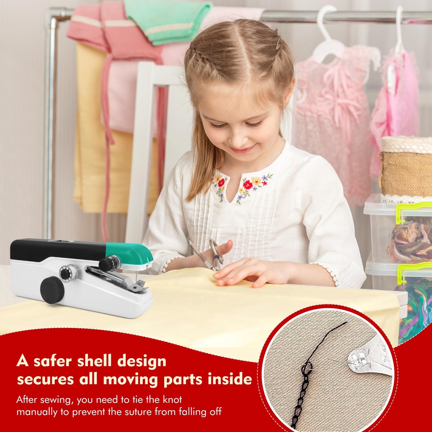 Xamanabu Handheld Sewing Machine, Mini Portable Sewing Machine for Beginners, Electric Fast Stitching, DIY Fabric Clothes Repair Kit, Home Travel Mending Machine with Accessories