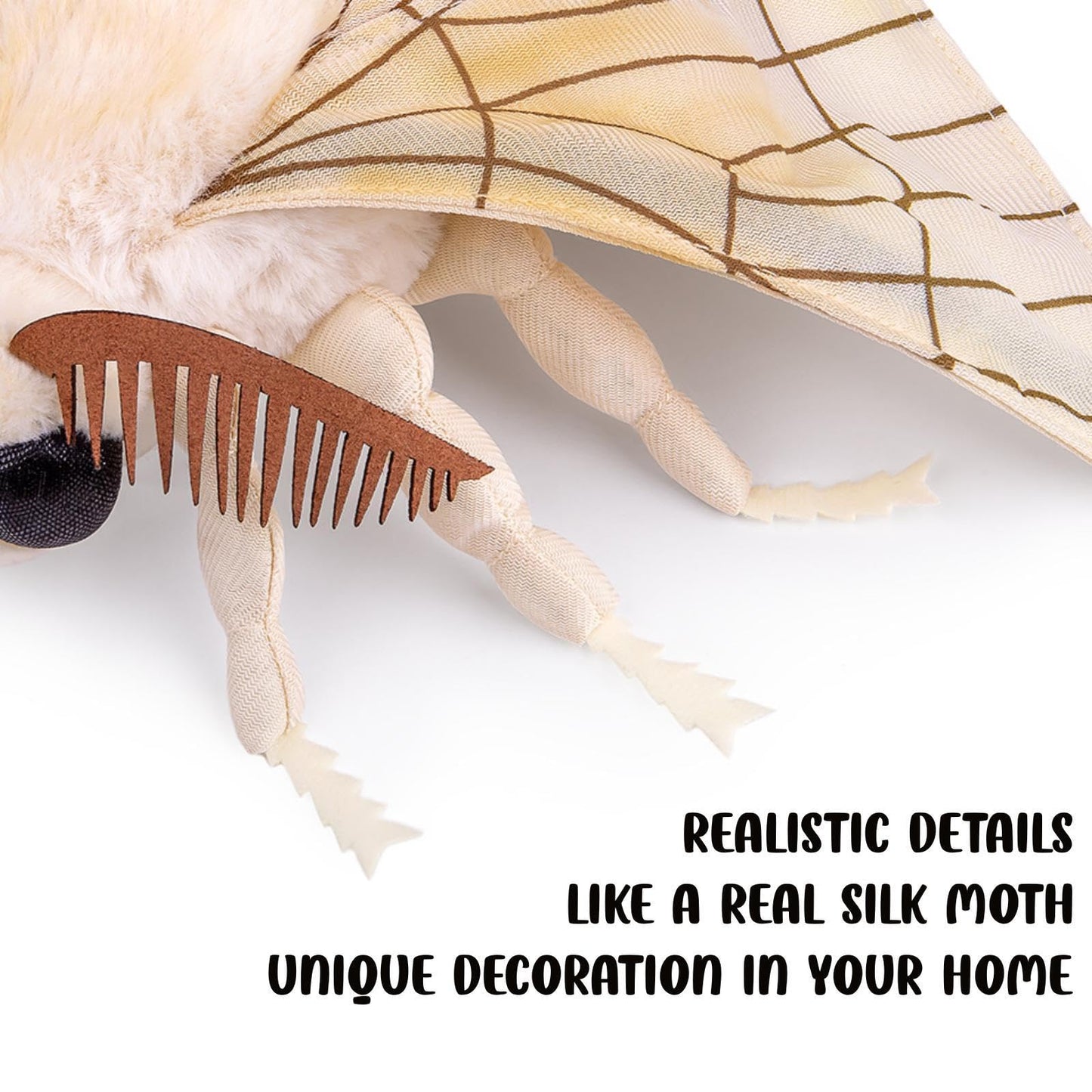 FRANKIEZHOU Simulation Silk Moth Stuffed Animal-White-15in, Soft Moth Plush Toy Gifts for Kids, Baby,Home Decor,Hugging Toy