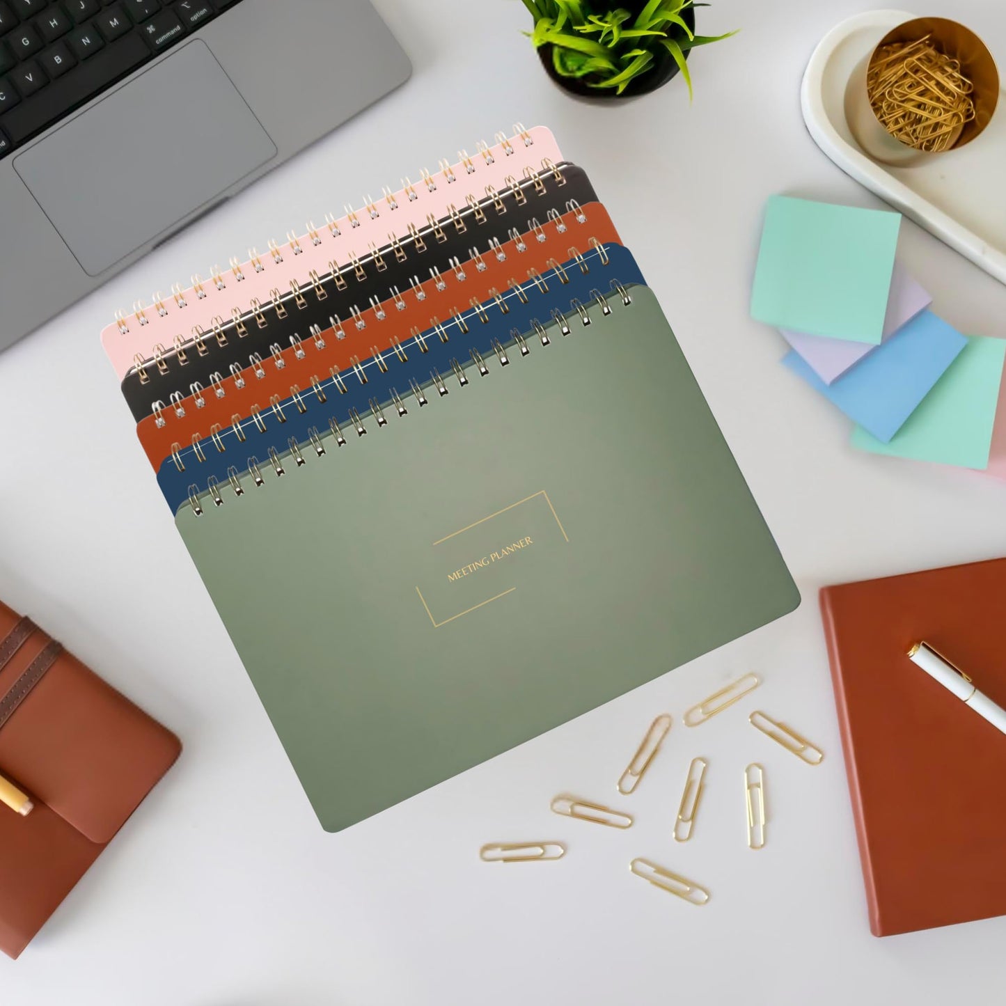Merely Home | Meeting Notebook for Work | 8.25" x 11.75" | Project Planner | Simple Design | Multiple Layouts | Office and Business Planner (Evergreen, Meeting Planner - Landscape)