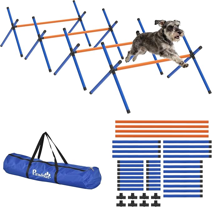 PawHut Dog Agility Training Equipment, Adjustable Height, 4 Pieces, Orange