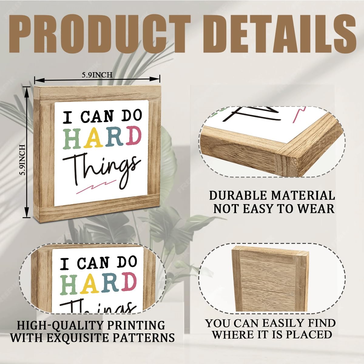I Can Do Hard Things Sign, Inspirational Deocr, Wood Box Decor Desktop, Motivational Gift For Man Women, Sarcastic Positive Affirmations Decor, Farmhouse Home Office Decoration