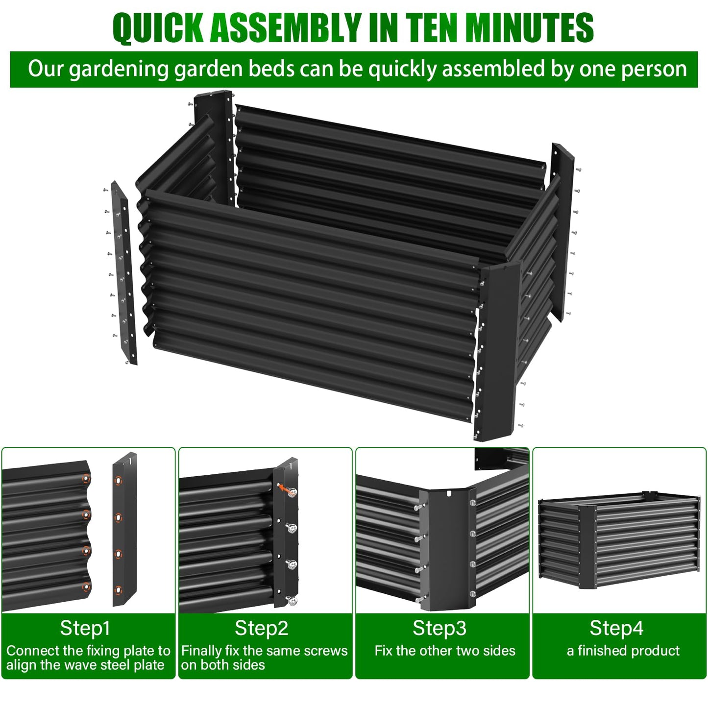 Doniks Raised Garden Bed, 4×2×1ft(2pcs) Large Outdoor Metal Planter Box,60 Gal Soil Capacity, Galvanized Raised Garden Bed Kit for Flower Plants, Fruits, Vegetable Herbs