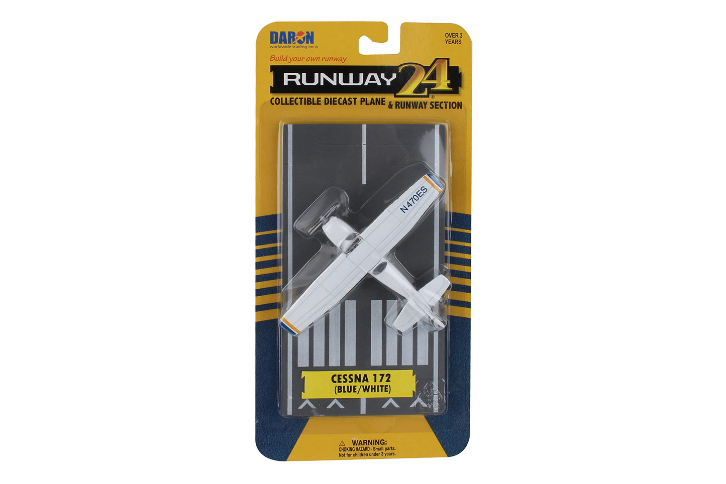Daron Runway24 Cessna 172 2000 Skyhawk Blue/White 1:87 Scale Diecast Airplane Model with Runway