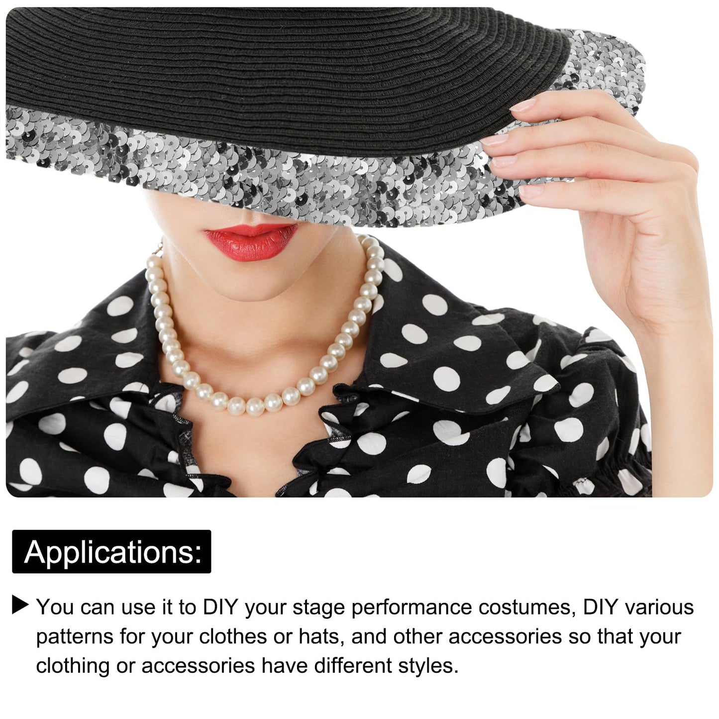 MECCANIXITY 15 Yards Sewing Sequin Trim 0.4 Inch Sequin Braid Beaded Lace Trim Strip Paillette Ribbon for Crafts, Embellishments, DIY Sewing Costume Silver