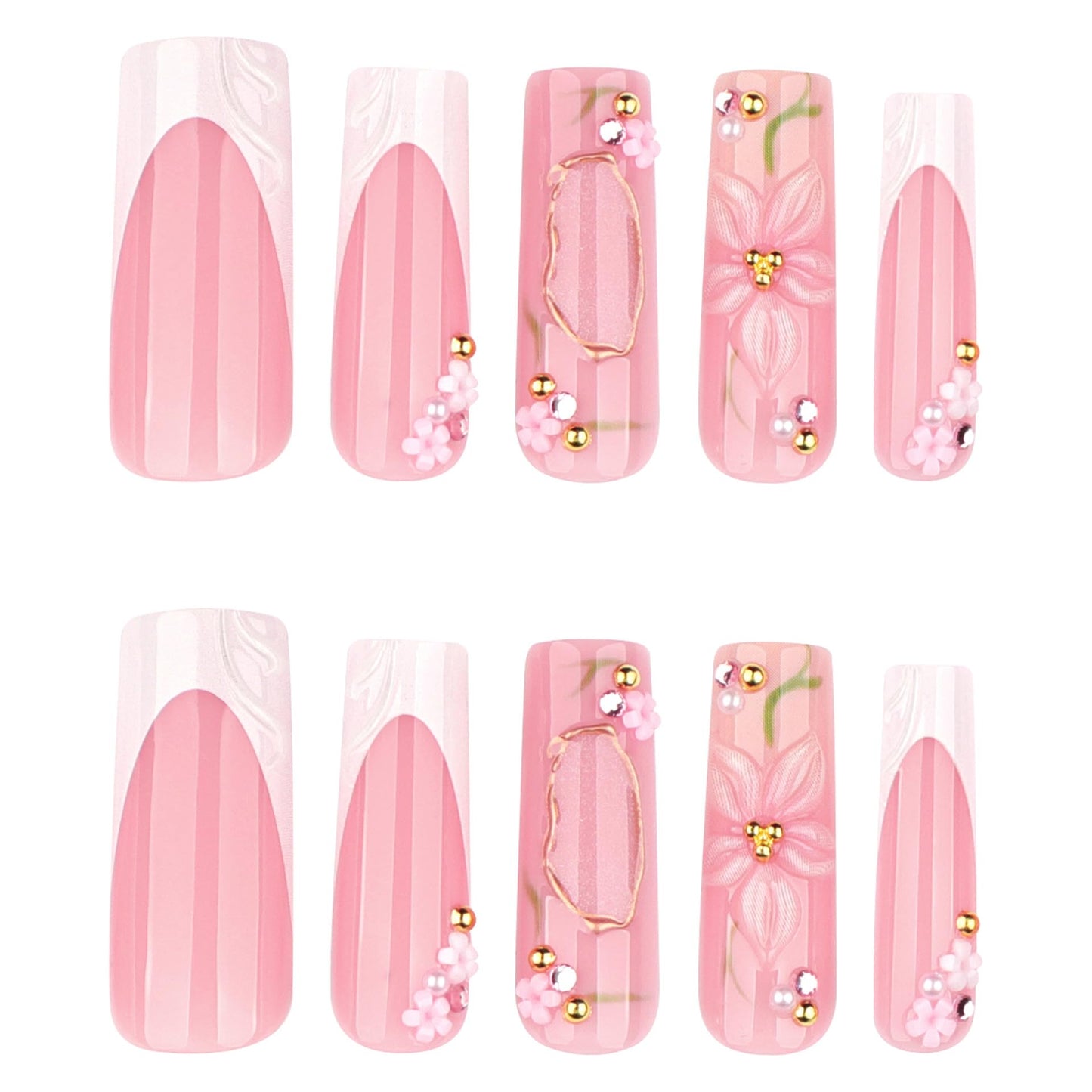 plalely Long Square Press on Nails,Handmade Acrylic Press on Nails with Designs，Long Press on Nail for Women 24pcs