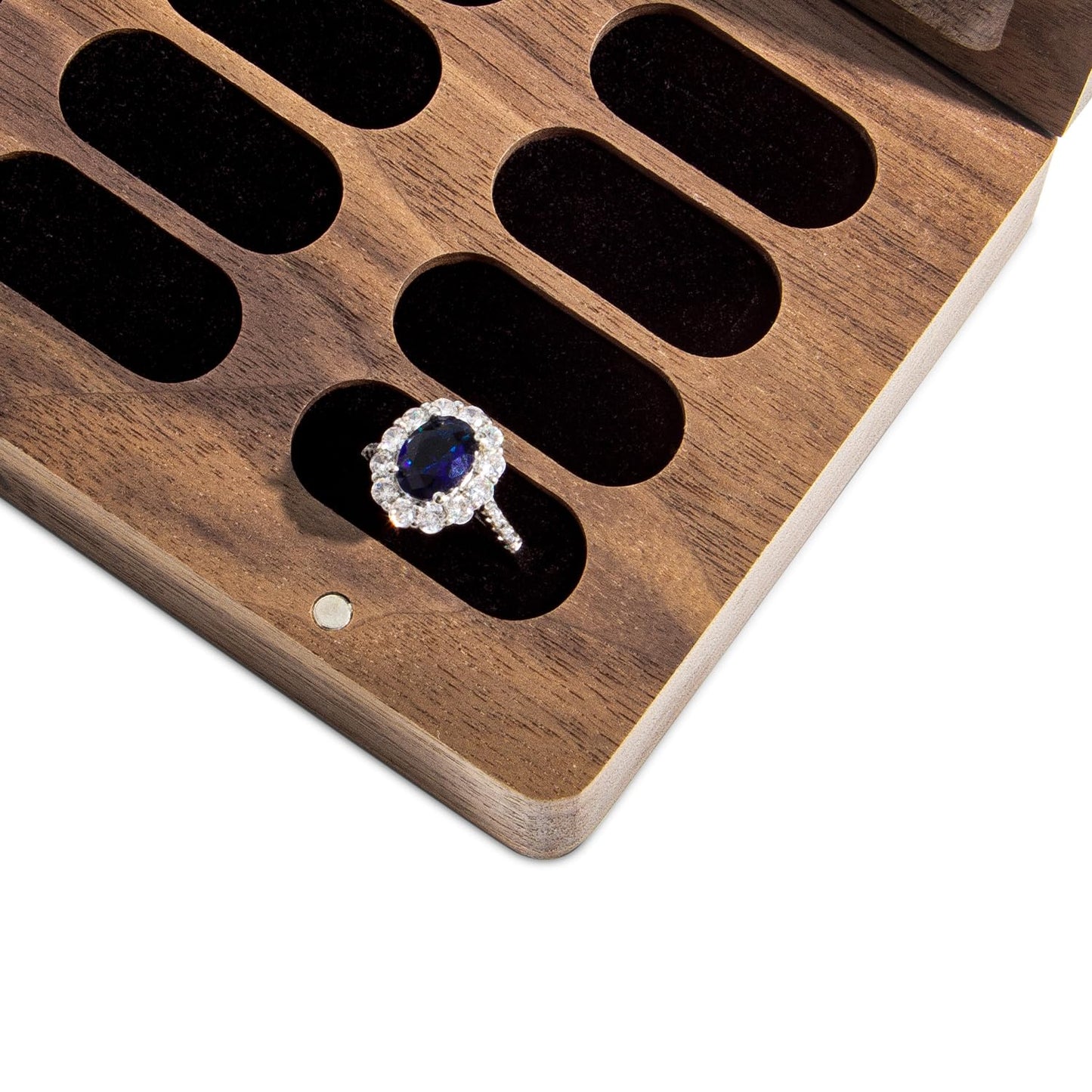 Wislist Luxury Solid Walnut Wood Ring Box with Glass Window - Ring case Jewelry Tray Jewelry Organizer for Rings, Studs & Earrings - Ideal for Store Display, Jewelry Showcases, Home Use & Gift Ideas