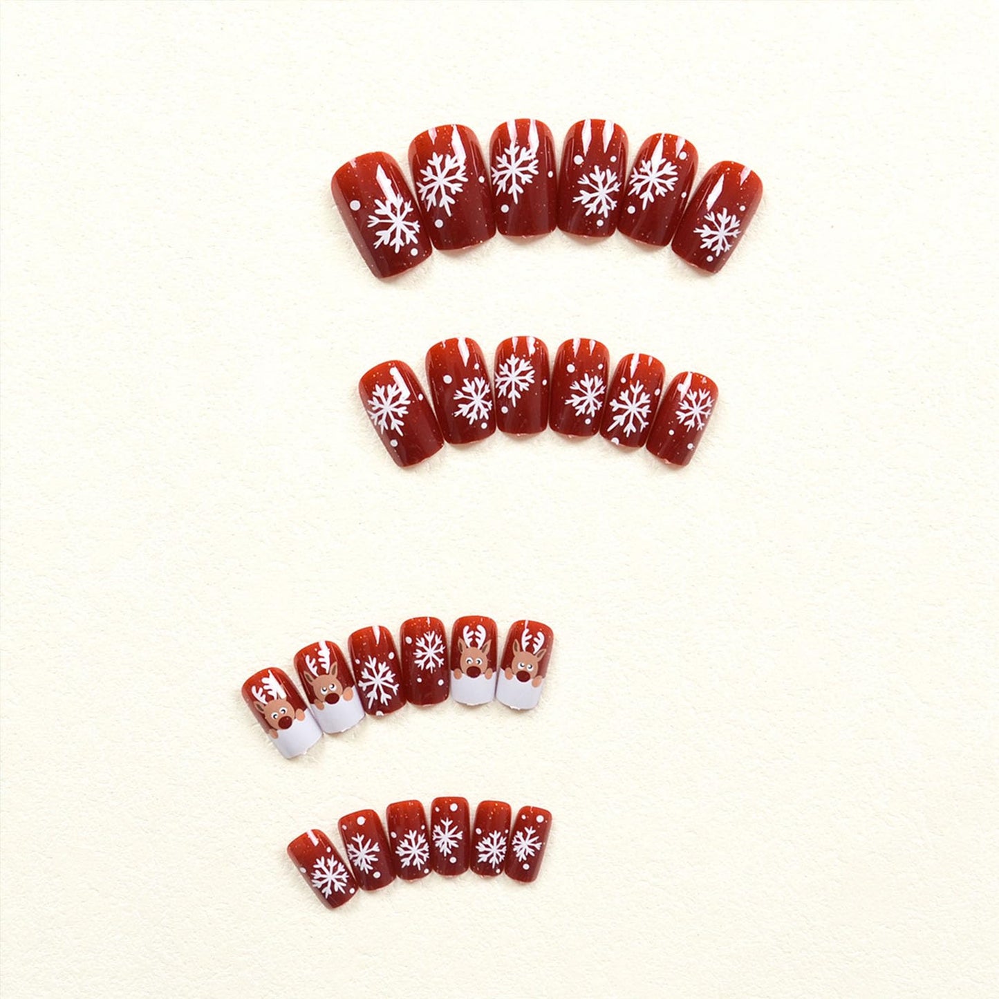 Christmas Red Press on Nails Medium Square Fake Nails Winter Xmas Glue on Nails Snowflake Elk Nails Press ons Glossy Stick on Nails Christmas Acrylic Nails for Women 24 Pcs