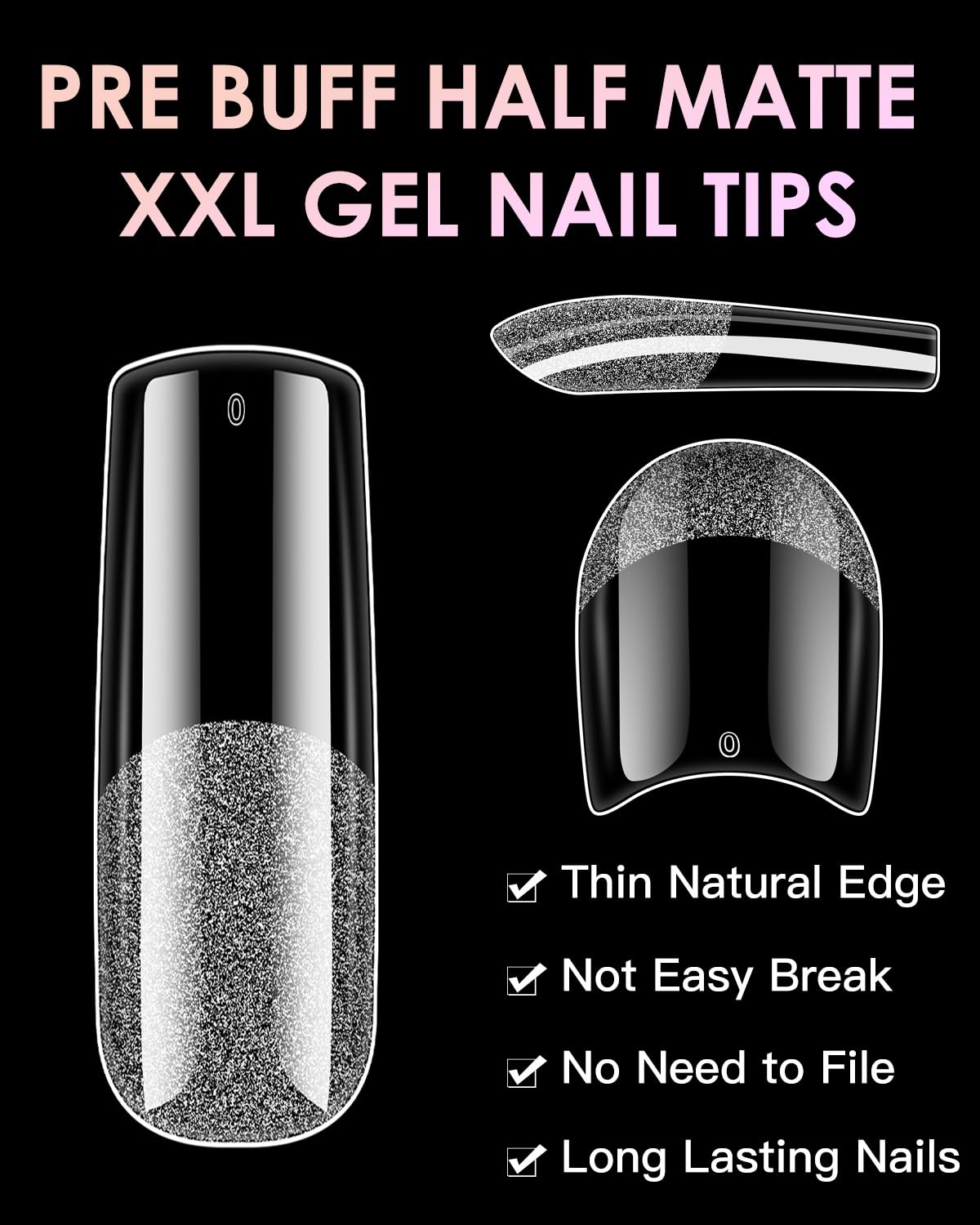 XXL Square Soft Gel Nail Tips, BORNBYME 120 PCS Half Matte False Nails Tips Nail Extenison Tips Gel Nail Tips Acrylic False Nail Tips