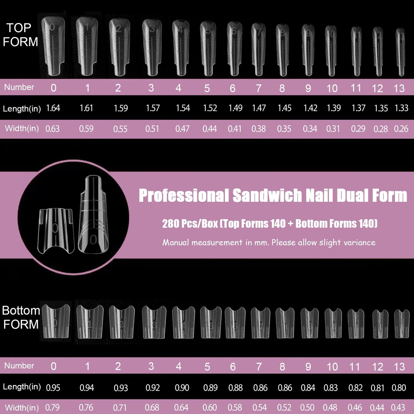 Vnjaoi 280 Pcs Original Sandwich Nails Dual Form with Guide Lines Short Coffin Nail Mold for Builder Gel Nail Extensions Art Design Salon DIY at Home
