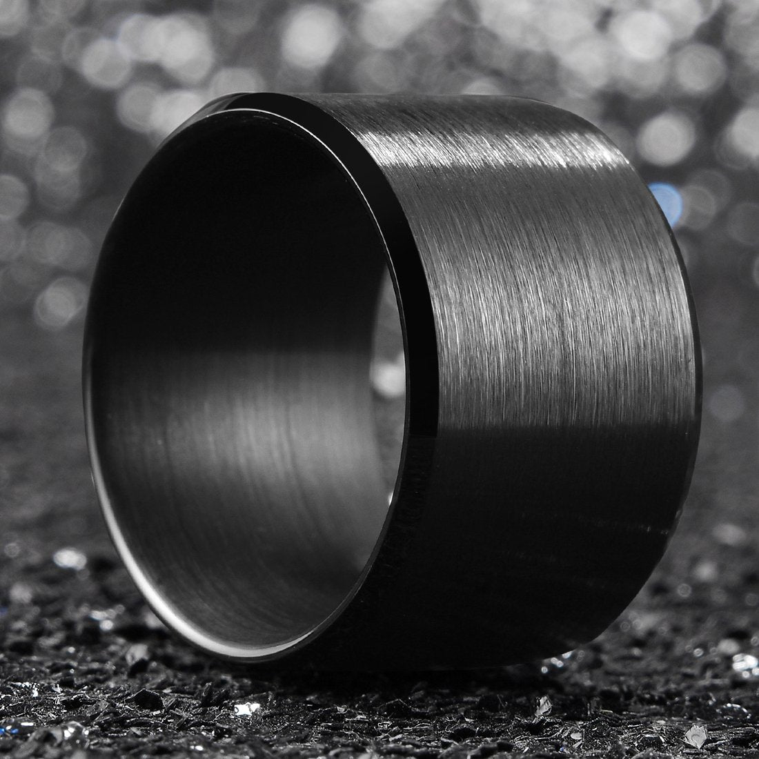 King Will Black-15mm Basic Wedding Ring For Men with Brushed Matte Surface Beveled Polished Edge Comfort Fit 9