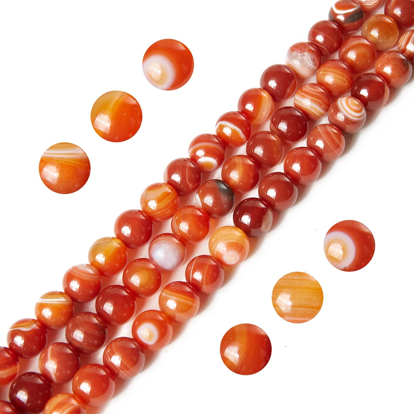 60pcs 6mm Orange Stripe Agate Beads Natural Gemstone Beads Round Loose Beads for Jewelry Making