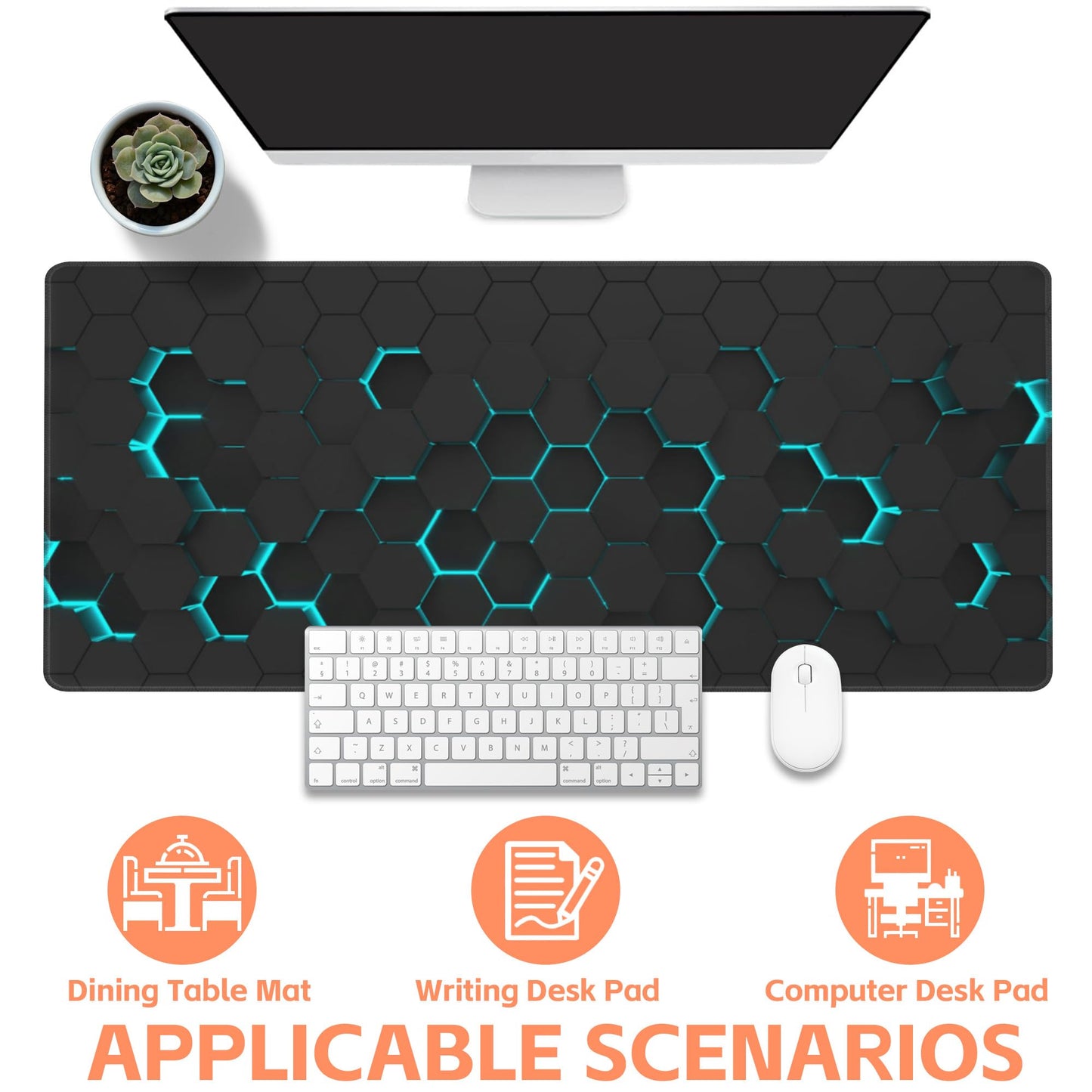 NIYLYNSYN Mouse Pad Large Abstract Hexagonal Neon Non-Slip Game Desk Mat with Stitched Edge Laptop Keyboard Desk Pad for Work Home Gaming (35.4 x 15.7 Inches)