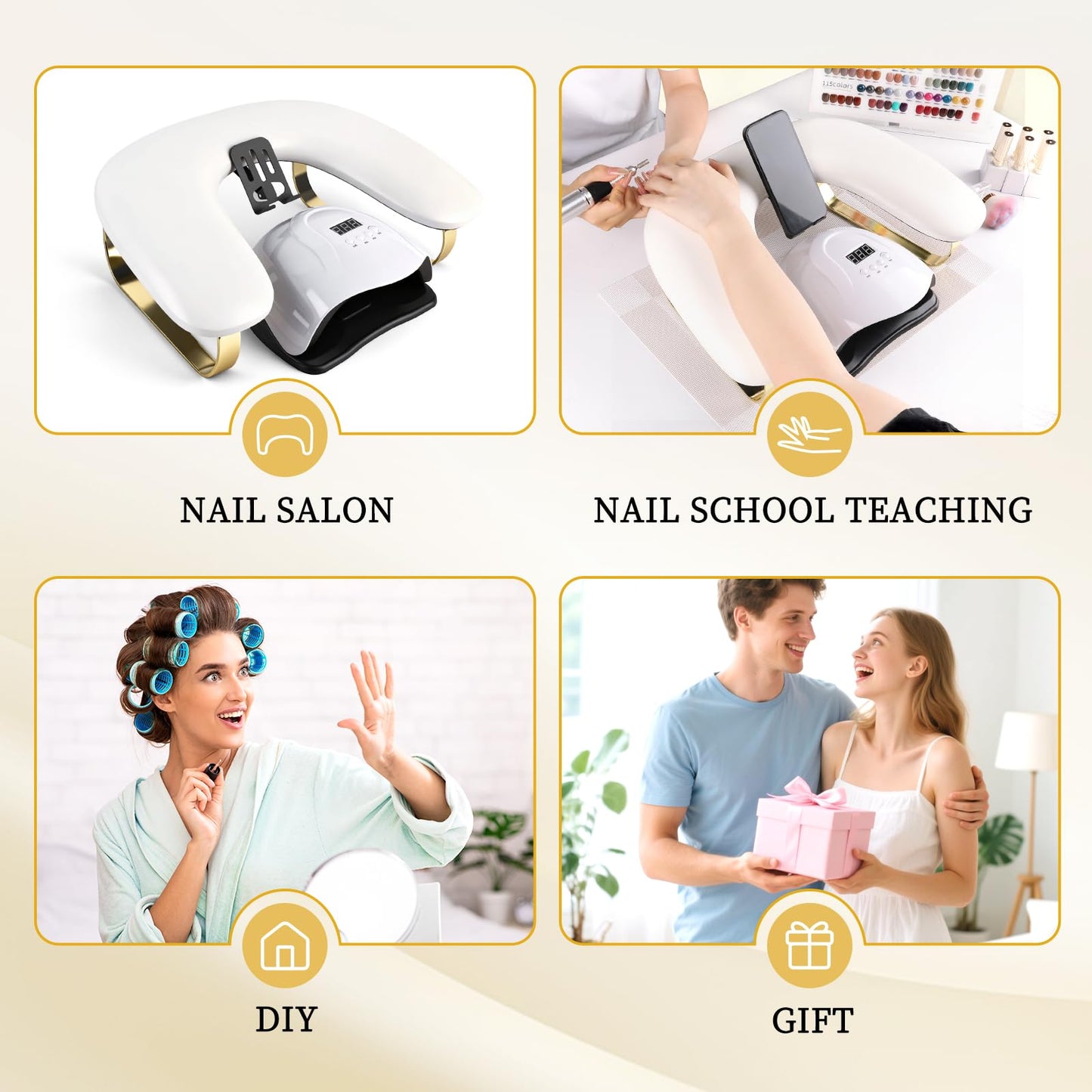 Arm Rest for Nails Tech with Rotating Phone Holder, U-Shaped 10° Inclined Nail Arm Rest Pillow Cushion, Manicure Hand Rest Pad for Salon, Nail Tech School and Home DIY (White)