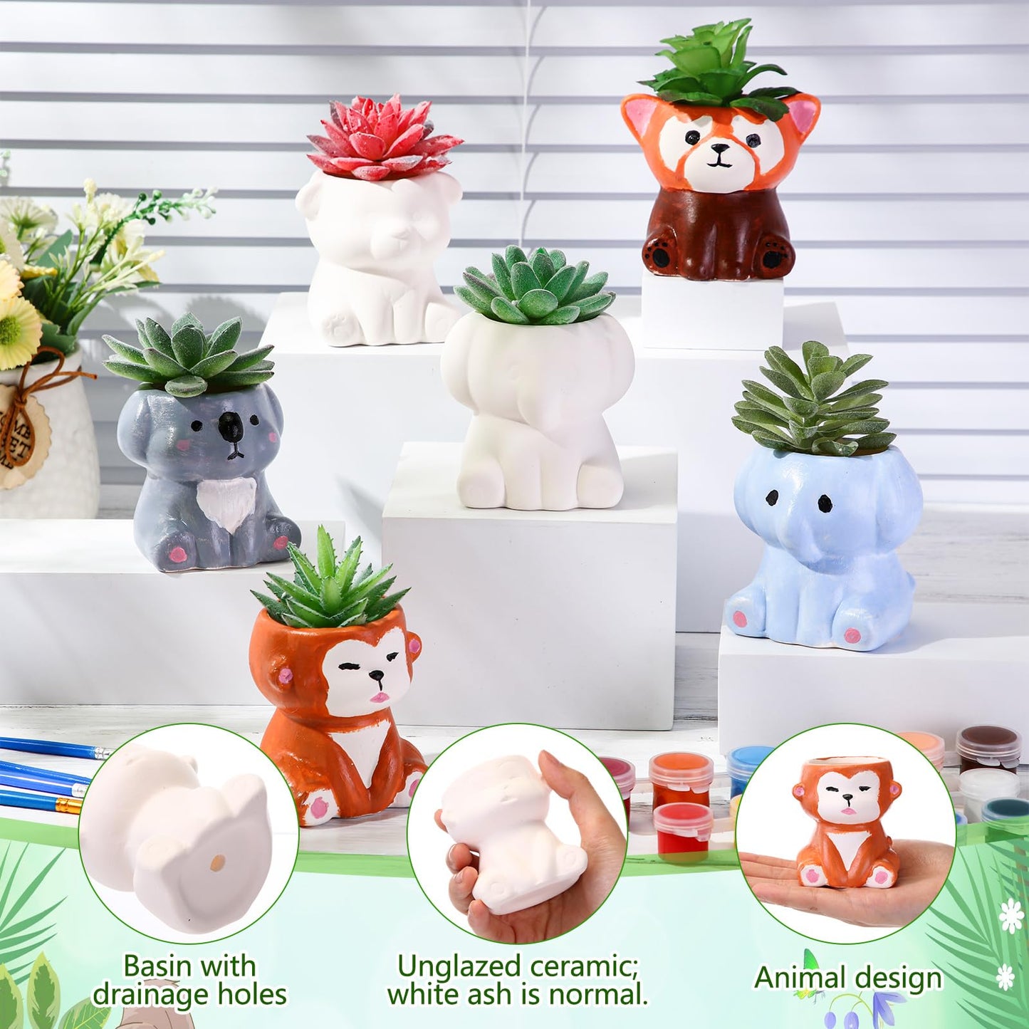 Leitee 18 Pcs Paint Your Own Ceramic Pot Bulk 2.76 in Spring Succulent Pots Ready to Paint Small Pot Mini Succulent Planters Pottery Painting for Spring Easter Mother Craft(Lovely Flowers)