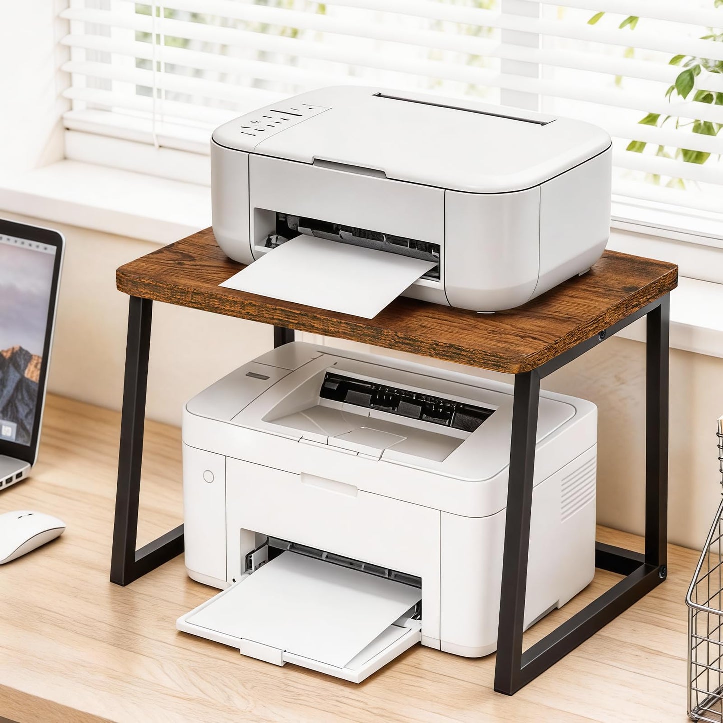 HOOBRO Printer Stand with Storage for Desk, 2-Tier Desktop Printer Shelf, Desk Organizer for Office, Kitchen, Living Room, Rustic Brown BF16PS01