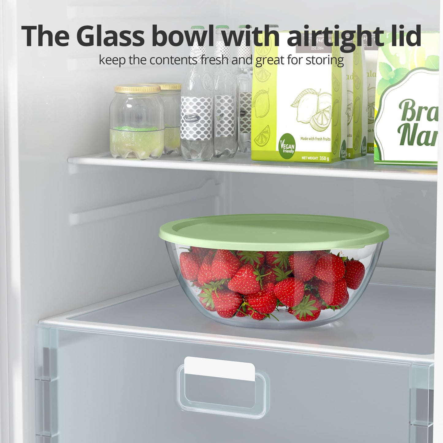 Quald Extra Large Glass Mixing Bowls Clear Glass Salad Cooking Bowls for Kitchen Salad Bread Storage (4.7Qt)