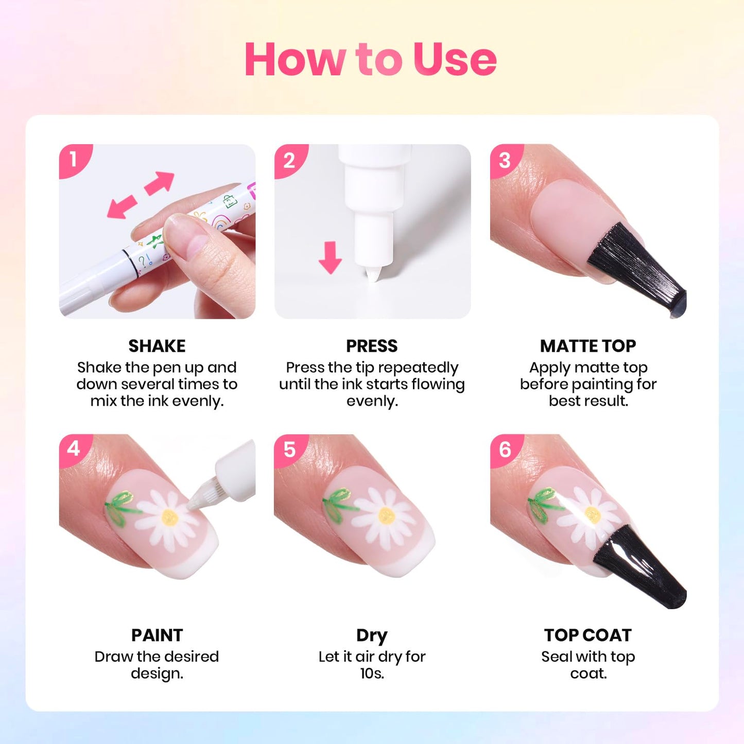 Beetles 12 Colors Nail Art Pens, 0.7MM Painting Nail Polish Pens Quick Air Drying Acrylic Paint Markers for Nails Art Design Dotting Liner Brush, DIY Home & Salon Manicure Tools