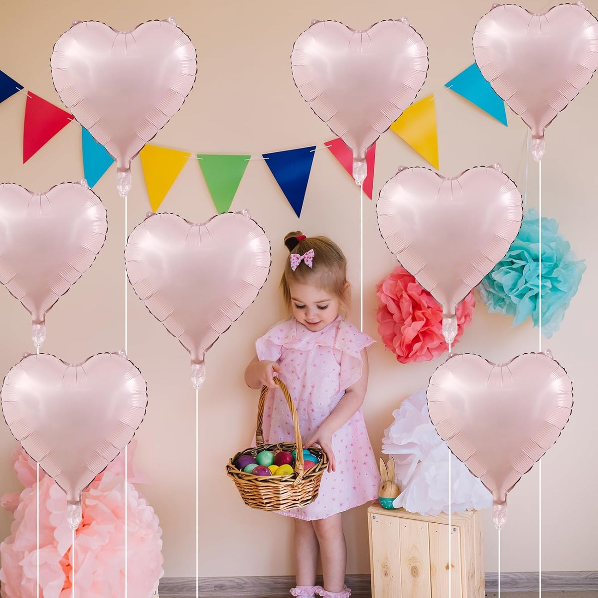 Baby Pink Heart Balloons, 18 Inch, 12Pcs Large Pearl Mylar, Pastel Helium Foil for Boho Girls Women Birthday Wedding Baby Shower Valentines