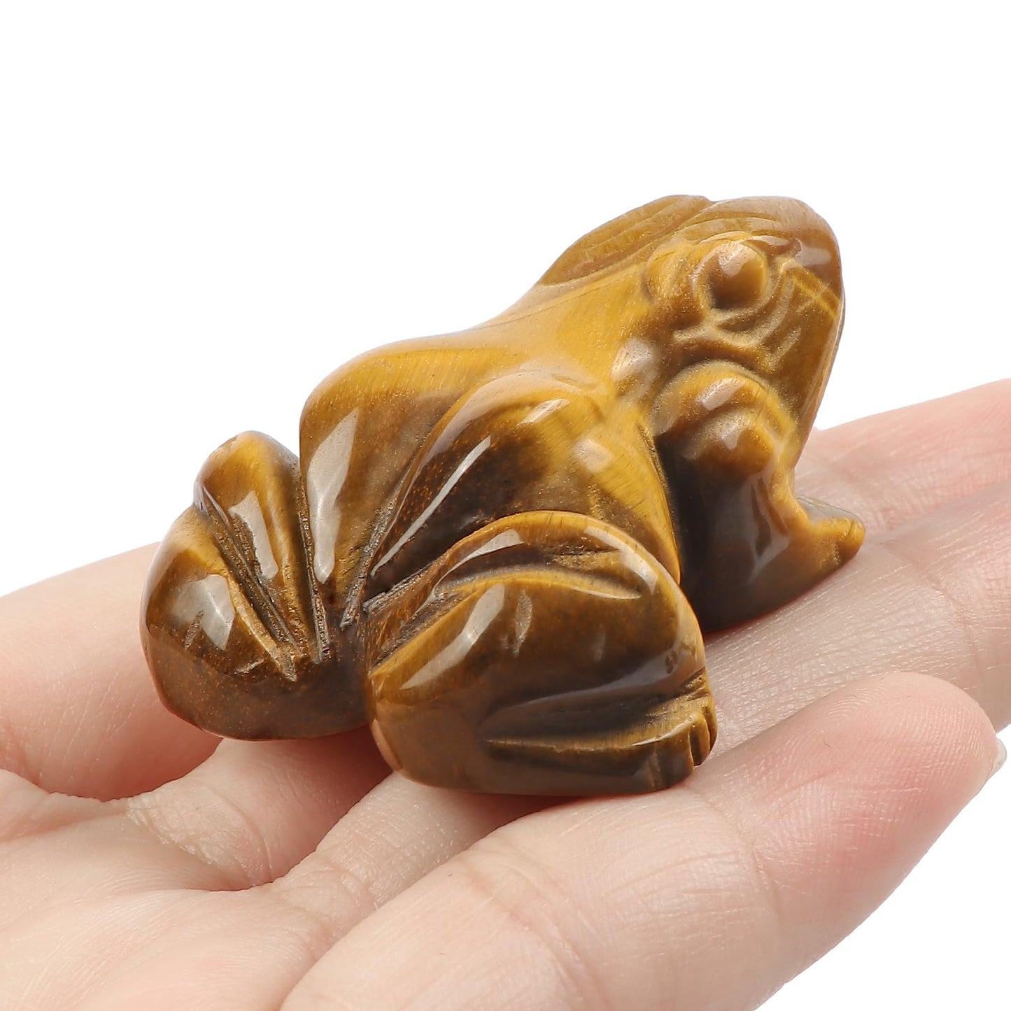 SMQ 2 Inch Crystal Frog - Natural Yellow Tiger Eye Figurine, Hand Carved Statue Decor, Healing Stone Animal With Gift Box