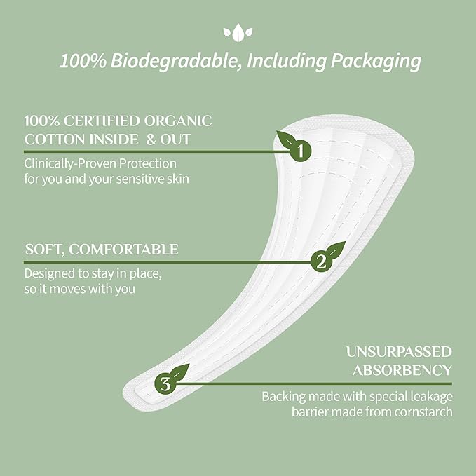 Organyc 100% Certified Organic Cotton Inside and Out Tanga Thong Panty Liners, Ultra Thin Liners for Women, Light Flow, 24 Count