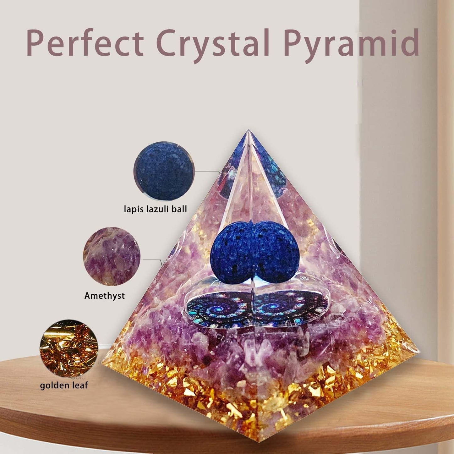 Crystal Pyramid, Lapis Lazuli & Amethyst Healing Crystal Pyramid Porstive Energy Generator, Natural Crystals Energy Pyramid for Attract Wealth Success and Lucky