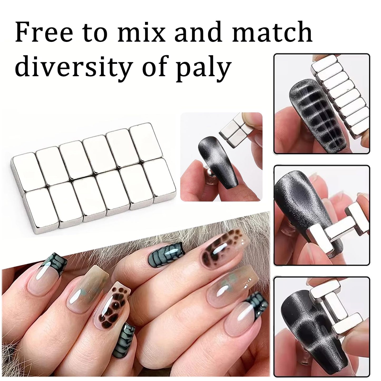YECIRALA 64pcs Cat Eye Nail Magnet Set For Nails Magnetic Nail Polish Magnet Mini Beads Blocks 3 In 1 Cat Eye Magnet For Nails Water Wave Checkered Floral Cat eye Nail Design Tools For Nail Art