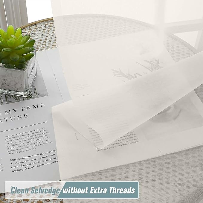 Extra Wide Ivory Sheer Curtains for Window 96 Inches Long 2 Panels Set, Elegant Light Filtering Voile Sheer Curtains for Sliding Glass Door, Dual Rod Pocket Window Drapes, 2x59Wx96L Inches
