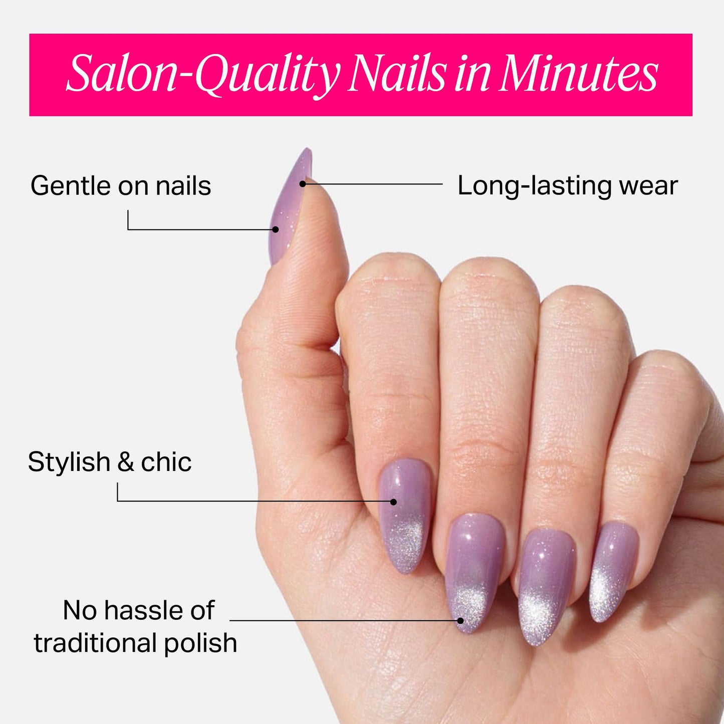Nailboo Press On Nails, Salon-Quality Reusable Fake Nails for Fast DIY Manicure with Strong Hold Nail Glue for Press Ons, Nail File, & Alcohol Prep Pads, Queen Supreme