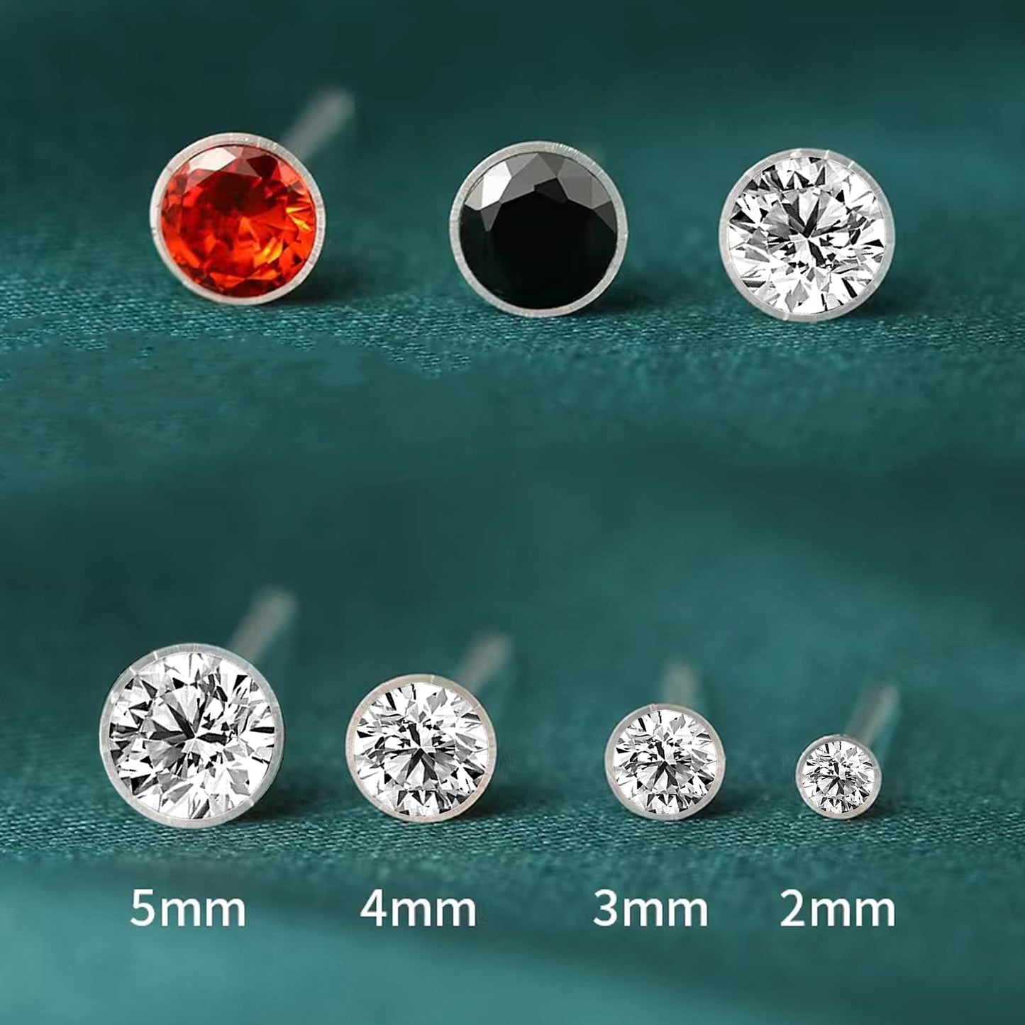 OwlkOrmy 8 Pairs Anti Allergy Plastic Earrings for Sensitive Ears & Include 8 Pairs Silicone Soft earring backs, Birthstone Cubic Zirconia Stud Earrings Kit 2mm 3mm 4mm 5mm in one Set (Black)