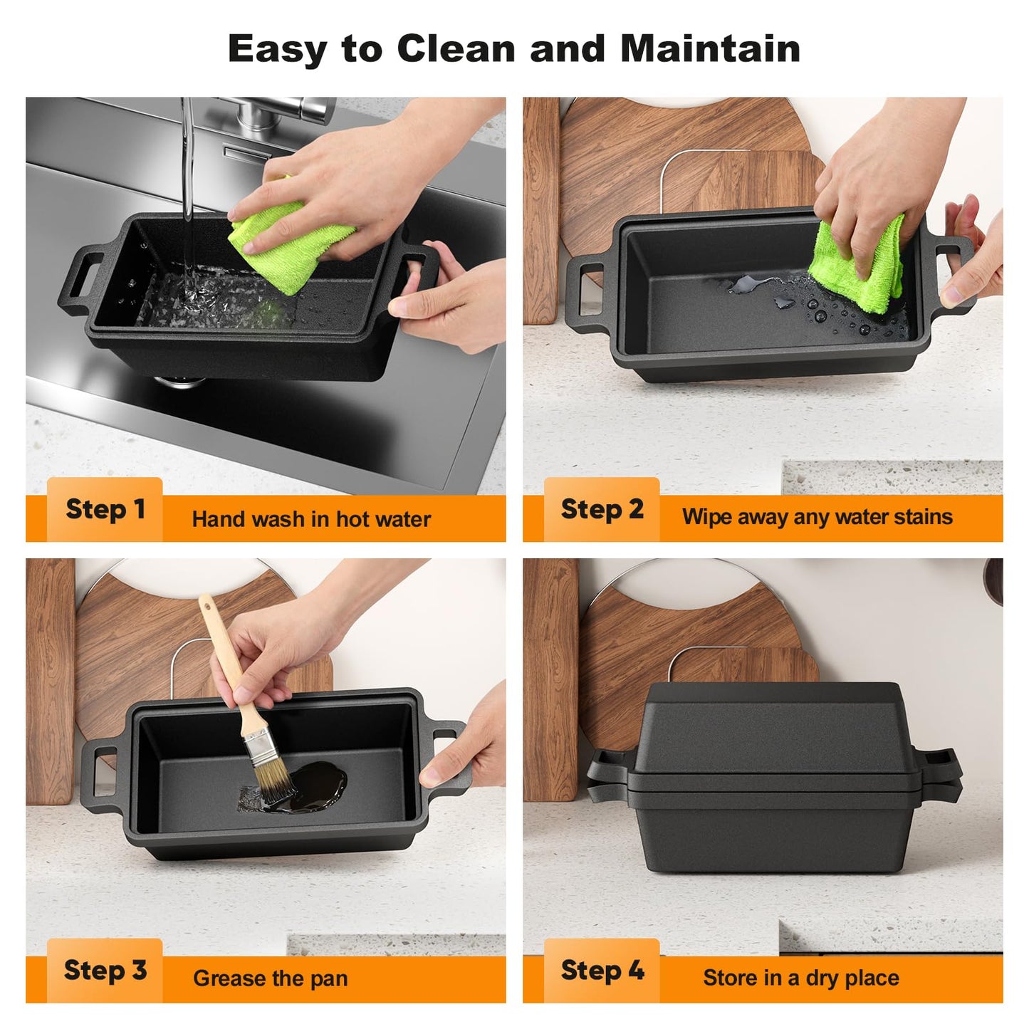 Heimekite 9×5 Inch Cast Iron Loaf Pan with Lid, bread pans for baking, 2 Piece Set | Even Heat Distribution Bread Baking Pan for Homemade Sandwich Bread, Banana Bread, Cakes, Meatloaf