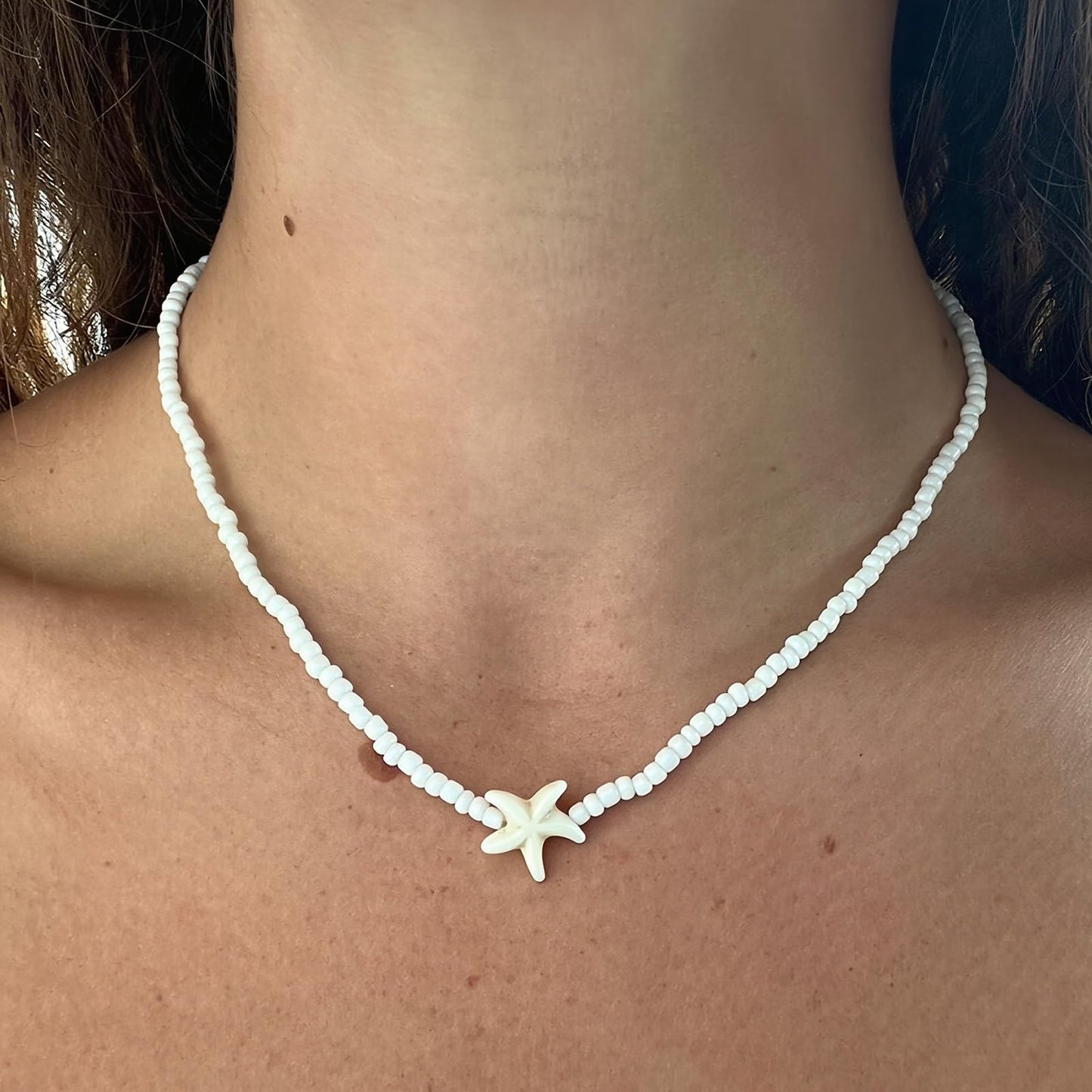 Nackiy Handmade Sea Shell Necklace Choker For Women Summer Adjustable Natural Shell Collar Necklace (Beige Starfish)