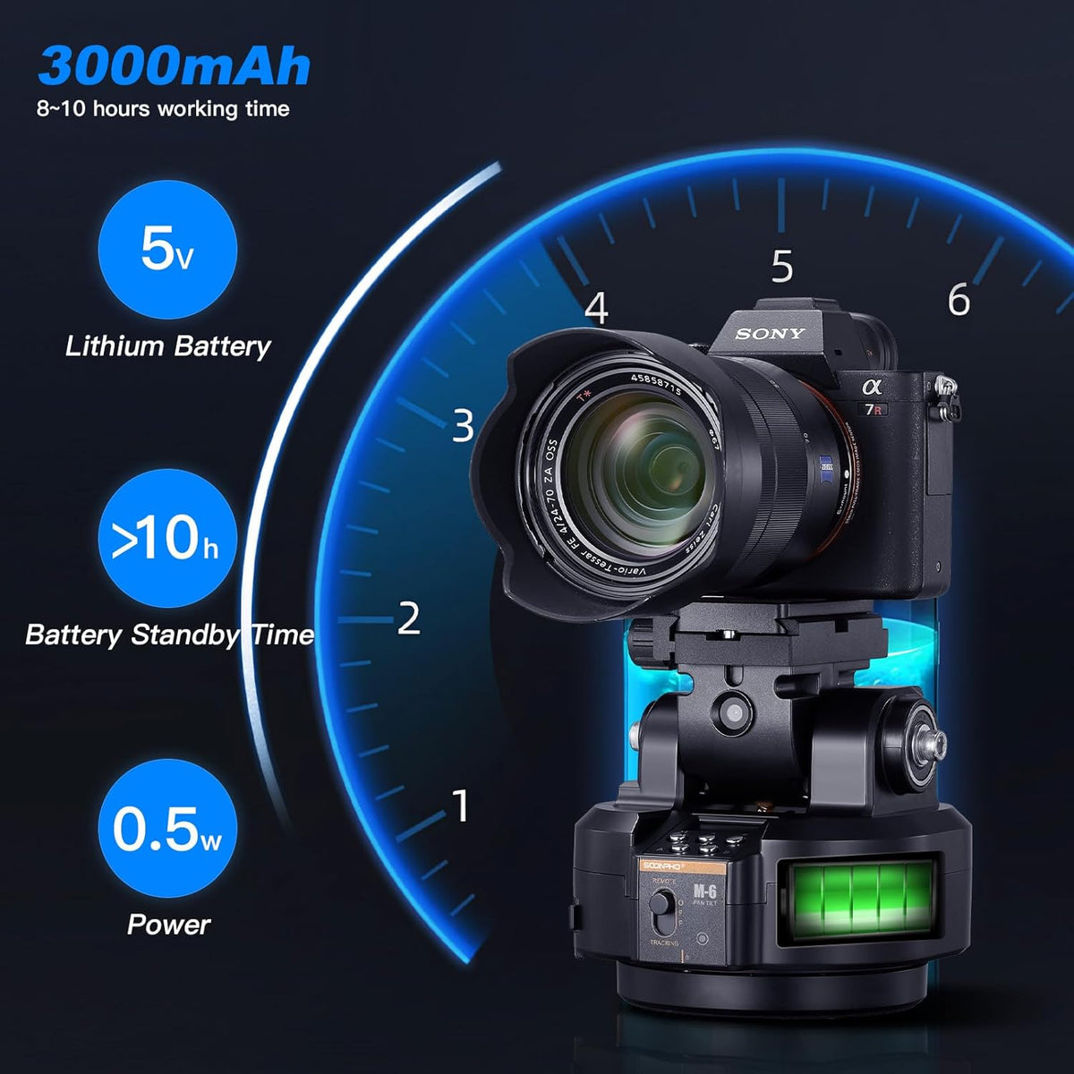 Soonpho M6 Auto Face Tracking Motorized Rotating Panoramic Tripod Head, Remote Control 360° Pan Tilt Head with Mobile Phone Clip for DSLR Cameras, Camcorders, Smartphones, Tripod