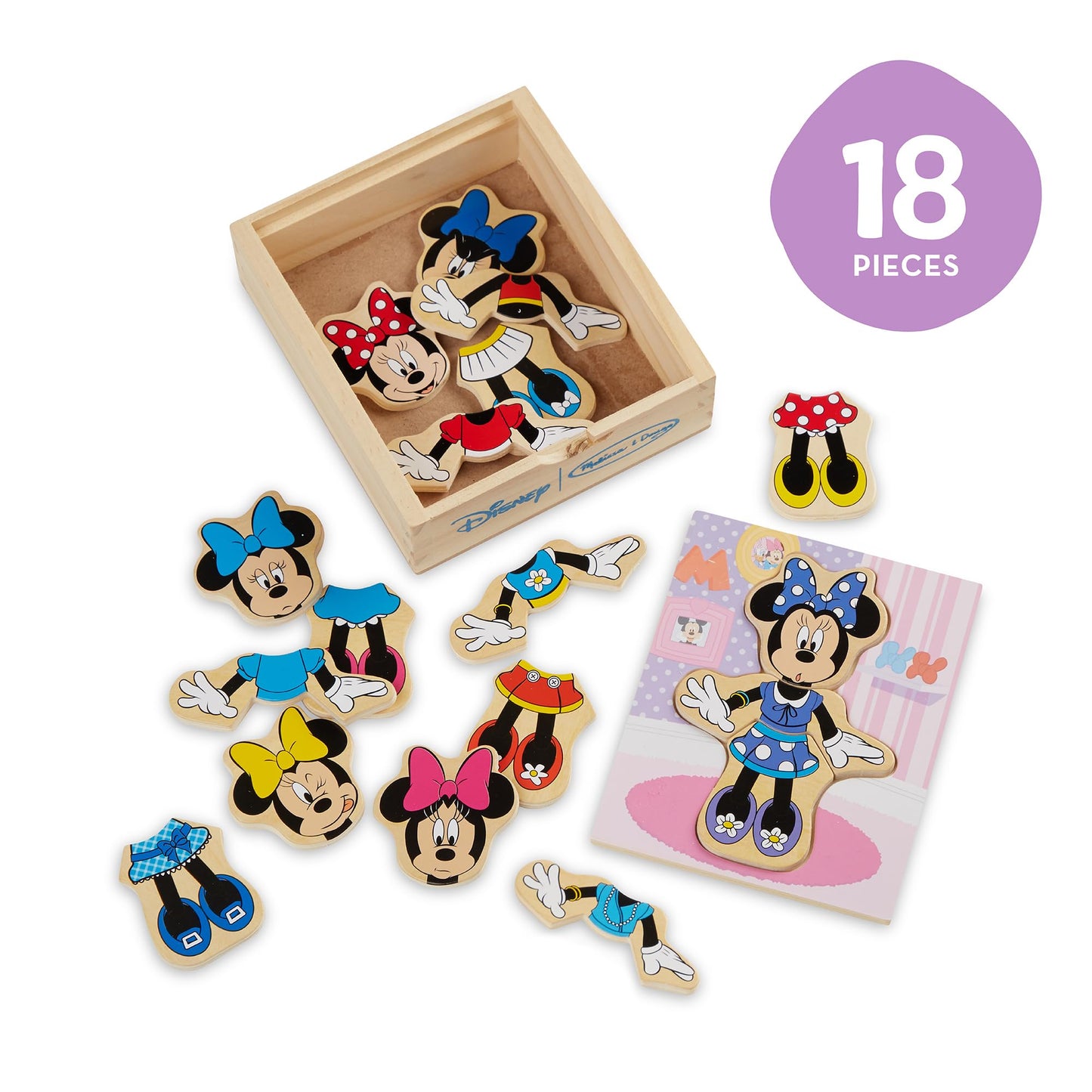 Melissa & Doug Disney Minnie Mouse Dress-Up Puzzle, 18 Pieces Mix and Match Outfits, Sorting & Matching Toy with Storage Case, Educational Puzzle for Toddlers Ages 3+