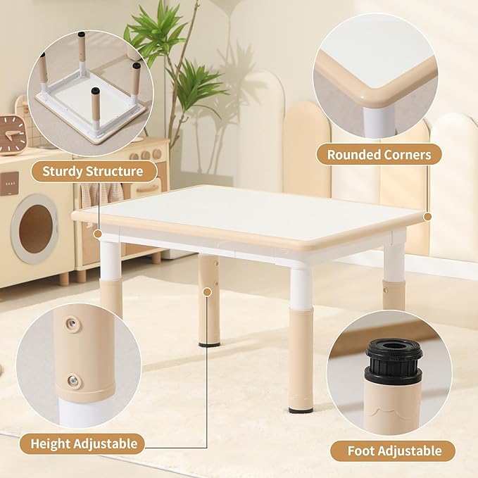 Toddler Table and 2 Chairs, Height-Adjustable Kids Table and Chairs Set, 31.5''L x 23.6''W Children Activity Table for Boys and Girls Aged 3-8