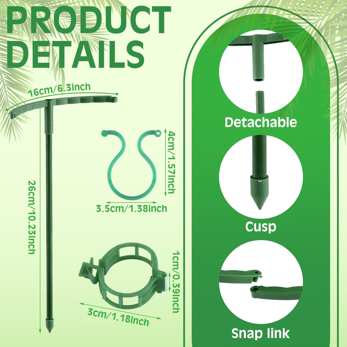 Ferrochef 48 Pcs Plant Support Stakes Half Round Plant Stake for Indoor Plants Stackable 3 Tier Garden Flower Support with Vine Clip and Gourd Shaped Clip for Tomato Monstera Peony Climbing Vegetable