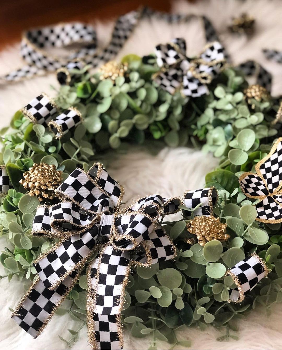 Fringed Edge Checked Ribbon – 1.2" Wide x 11 Yards Long – Wired Plaid Craft Ribbon for Christmas Decorations, Gift Wrapping, Holiday Wreaths, Bows, DIY Projects & Seasonal Crafts (V3)