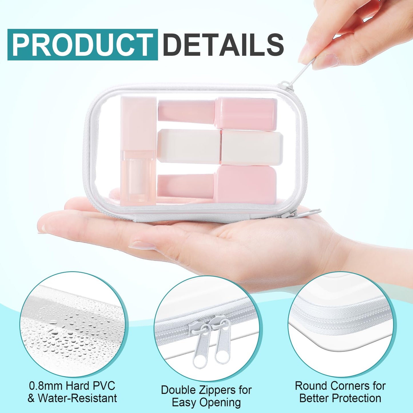 Sanwuta 10 Pcs Hard Zipper Case Clear Hard Pouches Plastic Zipper Pencil Box Toy Storage Bins Portable Plastic Container for Travel Toiletry Office Cosmetic Block Puzzle Organizer(Xs,Clear)