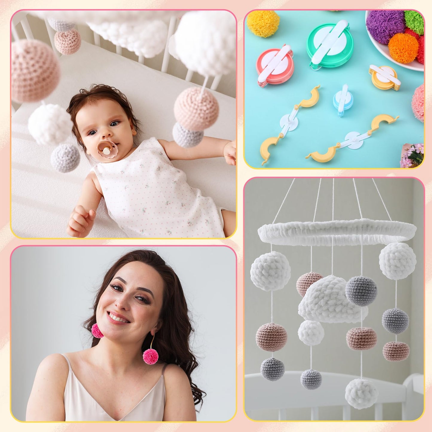 Suncalla 16 Pcs Pompom Makers for Yarn 4 Different Sizes Pompom Maker Kit Craft Tool Set Fluff Ball Weave DIY Wool Yarn Knitting Craft Project for Adult Home Crafts Gifts