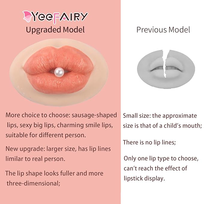 3D Silicone Fake Lips Large with Lipstick for Makeup Tattoo Practice Realistic Artificial Lip Mannequin for Beginners Artists (Charming Smiling Lip,Fair Skin)
