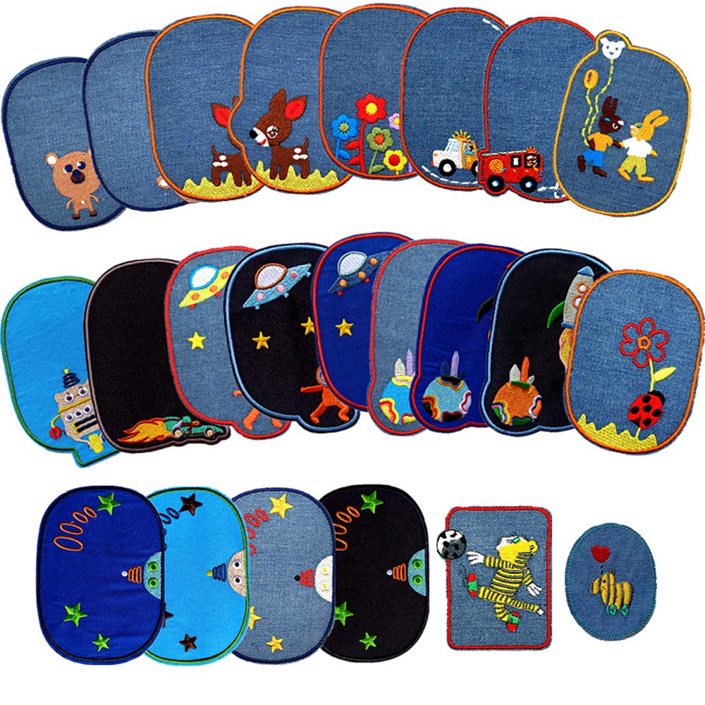23PCS Cartoon Embroidery Cloth Sticker Iron On Denim Patches for Clothing Jeans Knee Hole Repair Patch