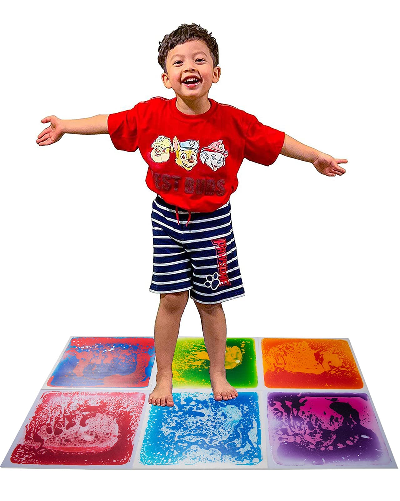 Art3d 6-Tile Sensory Room Tile Multi-Color Exercise Mat Liquid Encased Floor Playmat Kids Play Floor Tile, 19.7" Large Tile 16 Sq.Ft