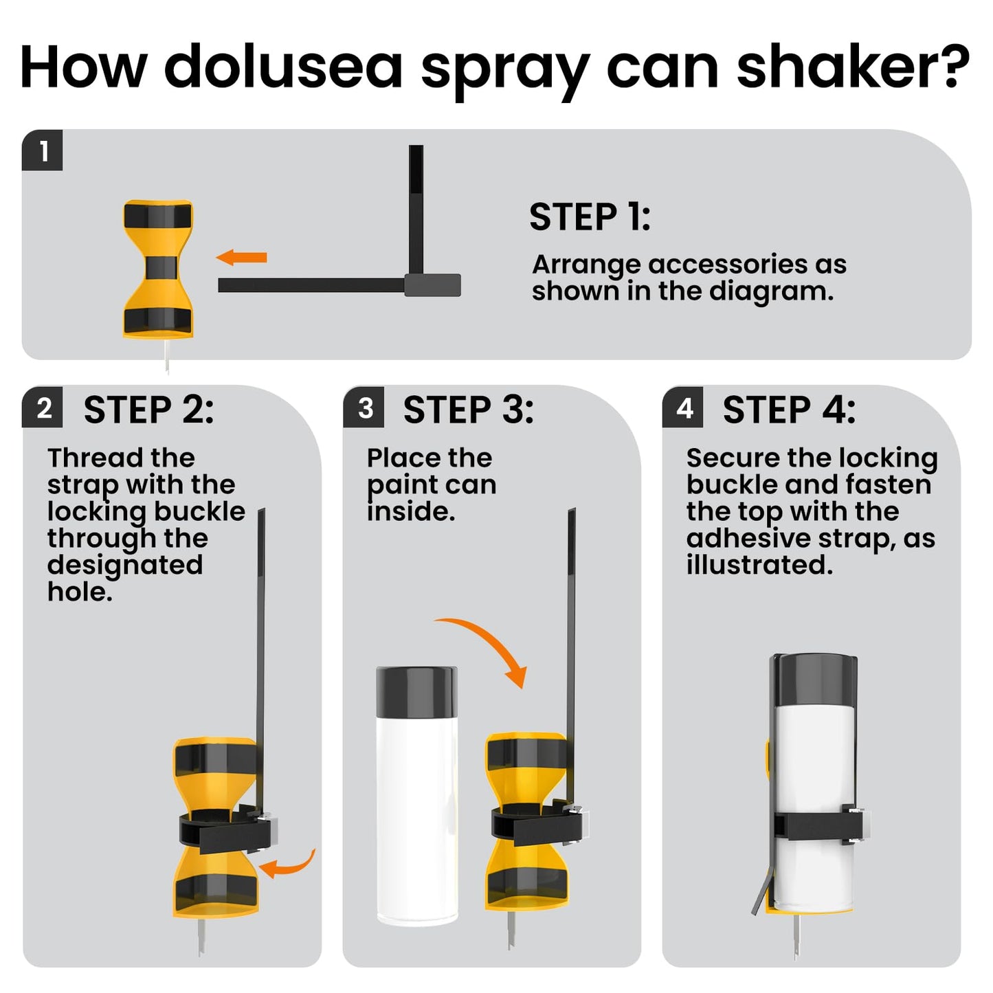 Deerchirp Paint Shaker for Reciprocating Saw, Spray Can Mixer Attachment with Shock Pads and Anti-Slip Strap, Fits 2"-4" Cans (Orange)