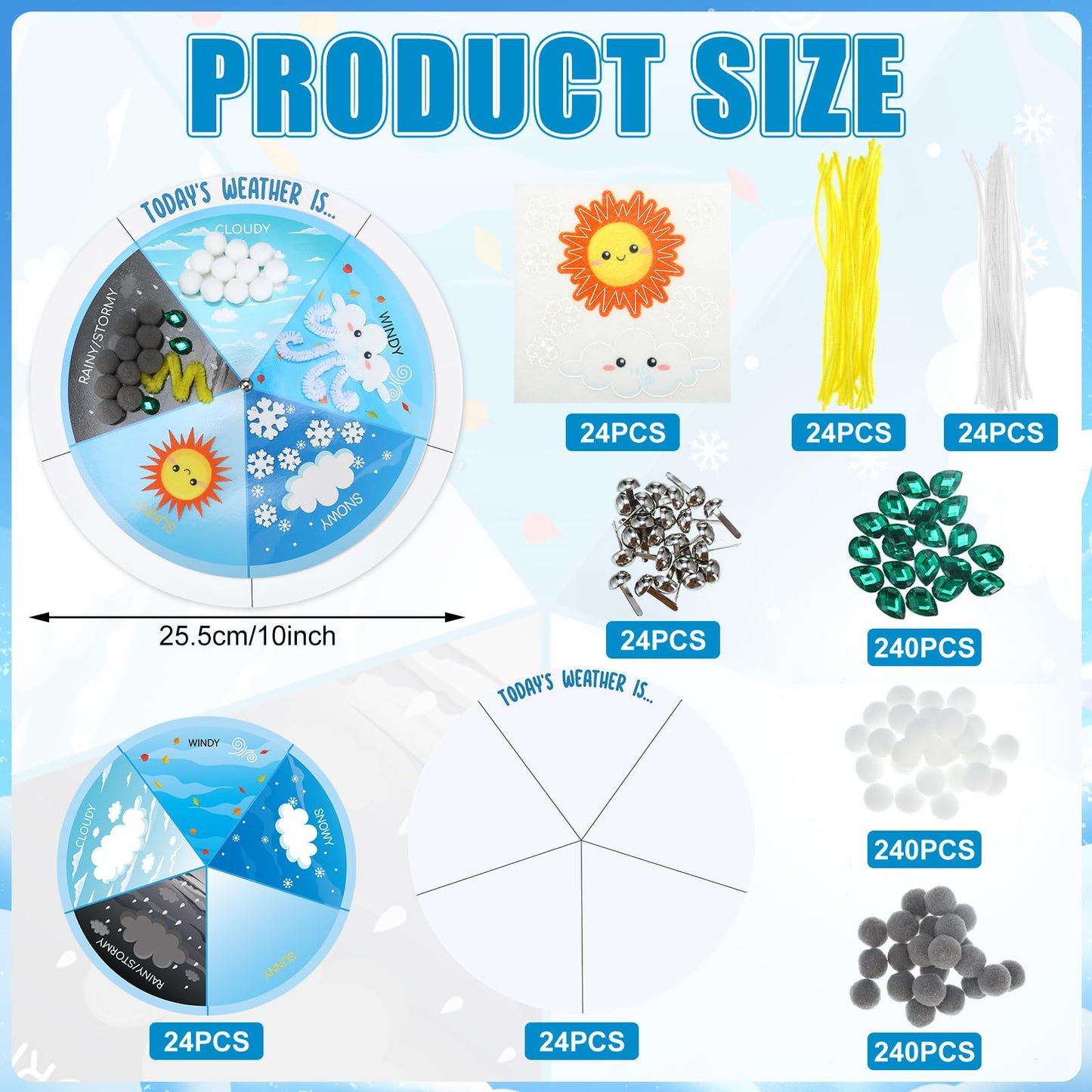 RoundFunny 24 Set Weather Wheels DIY Weather Wheels Chart Crafts for Kids Preschool Learning Toys for Educational and Learning Activities (Not Included Glue)