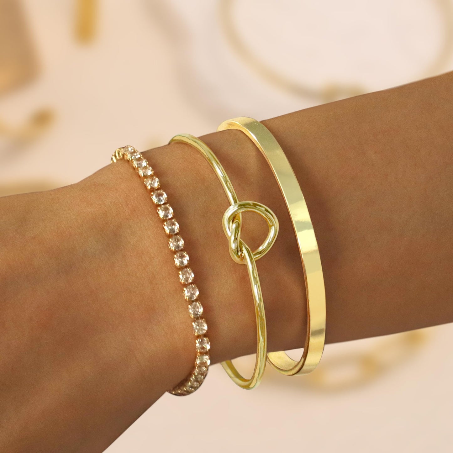 Zalcon Gold Bracelet Stack Bangle Cuff Bracelets for Women Gold Tennis Bracelet for Women Non Tarnish