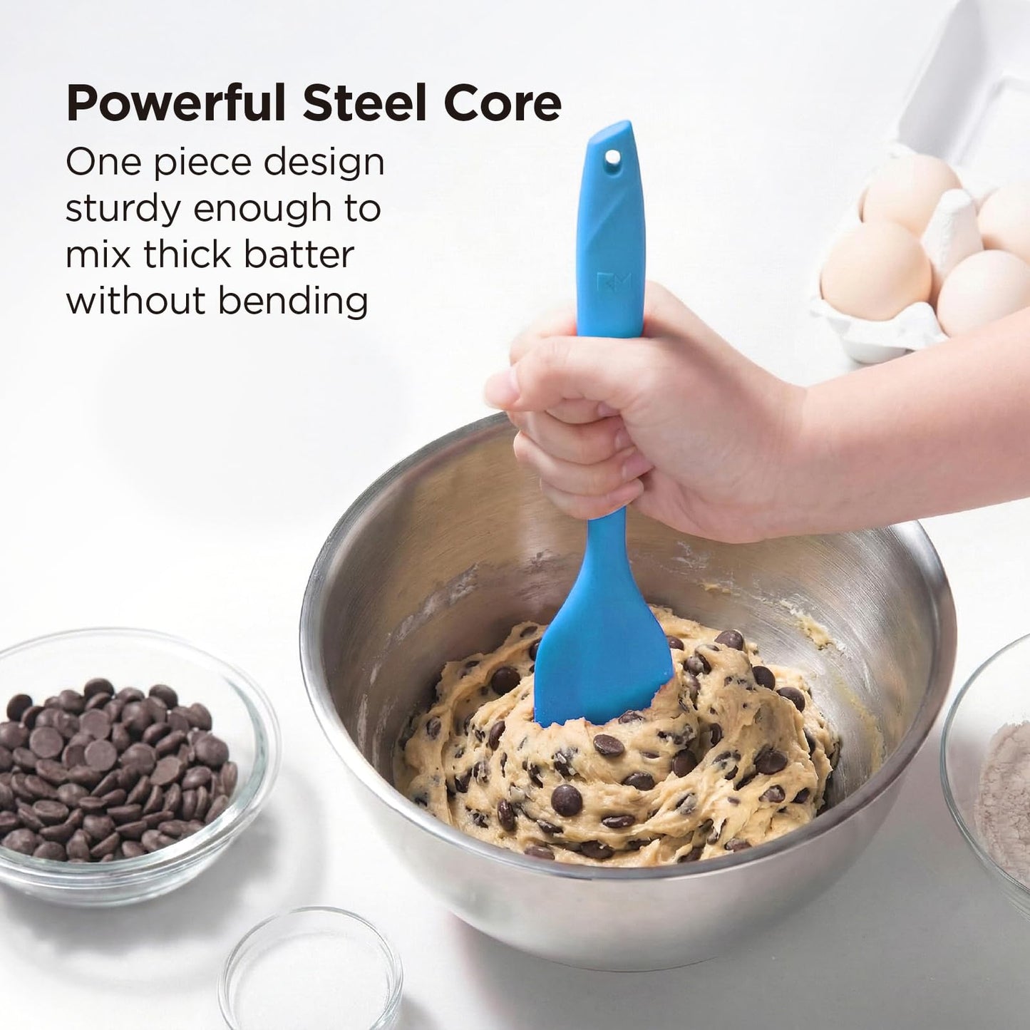 Kitchen Mama WaltzGrip Platinum Silicone Scraping Spatula: Heat Resistant, Seamless, Non Stick for Frying Pan Cookware, Safe, Flexible Bowl Scraper - Ideal for Mixing, Baking, Stirring (Blue)
